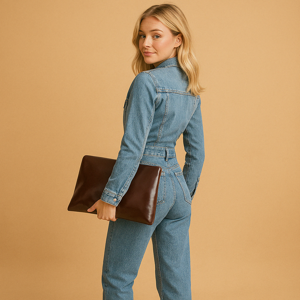 Denim long-sleeve jumpsuit for women with straight-leg fit and stylish casual design, perfect for everyday comfort and versatility.