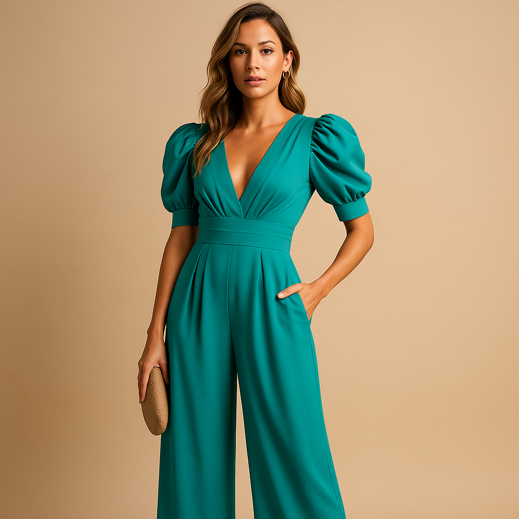 Elegant long jumpsuit for women with tailored fit and flowy silhouette, perfect for galas, dinners, and formal occasions.
