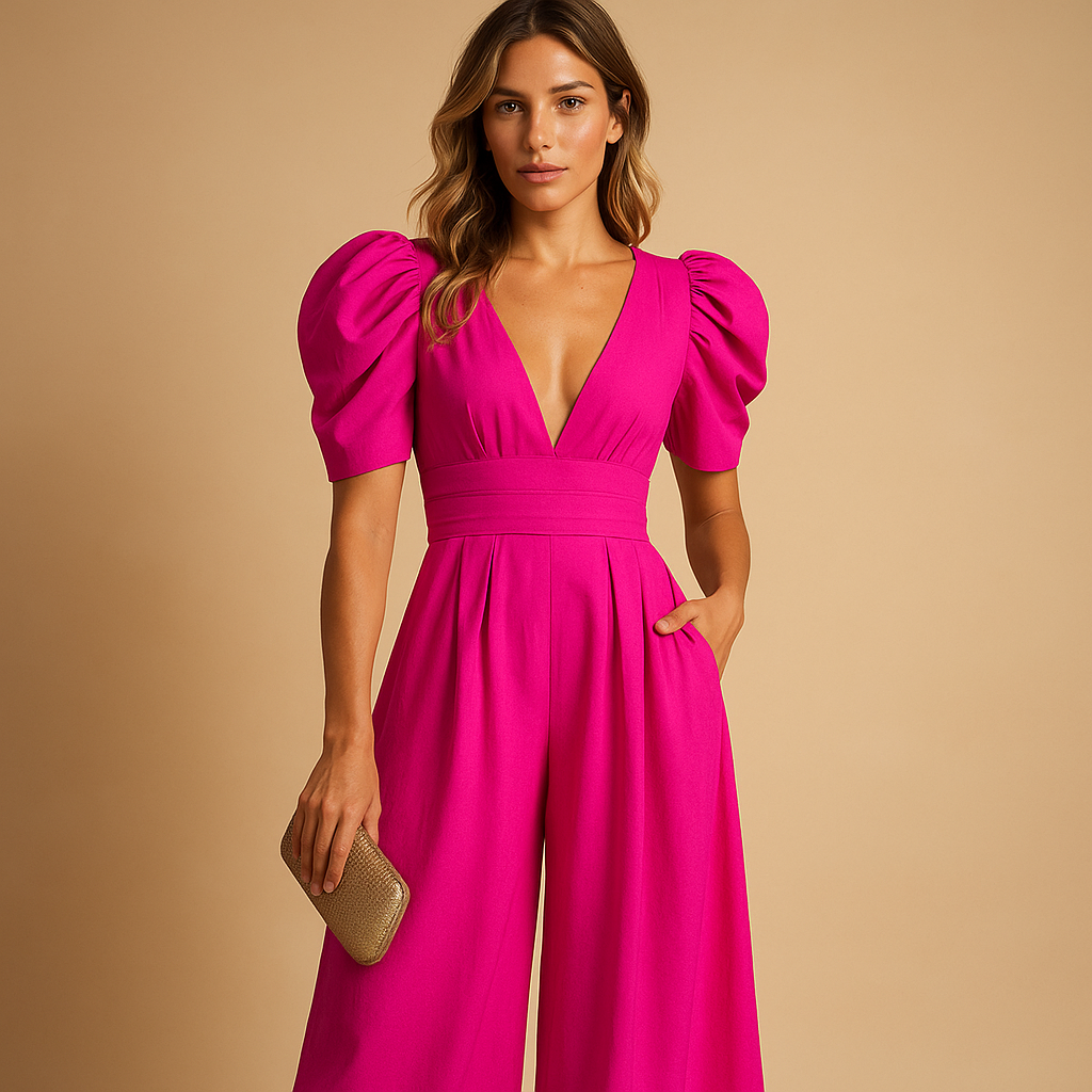 Elegant long jumpsuit for women with tailored fit and flowy silhouette, perfect for galas, dinners, and formal occasions.