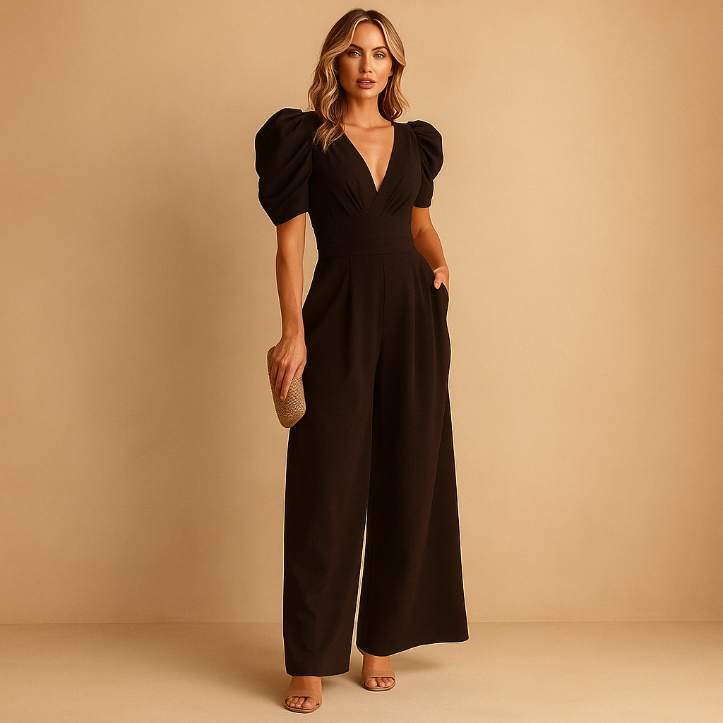 Elegant long jumpsuit for women with tailored fit and flowy silhouette, perfect for galas, dinners, and formal occasions.