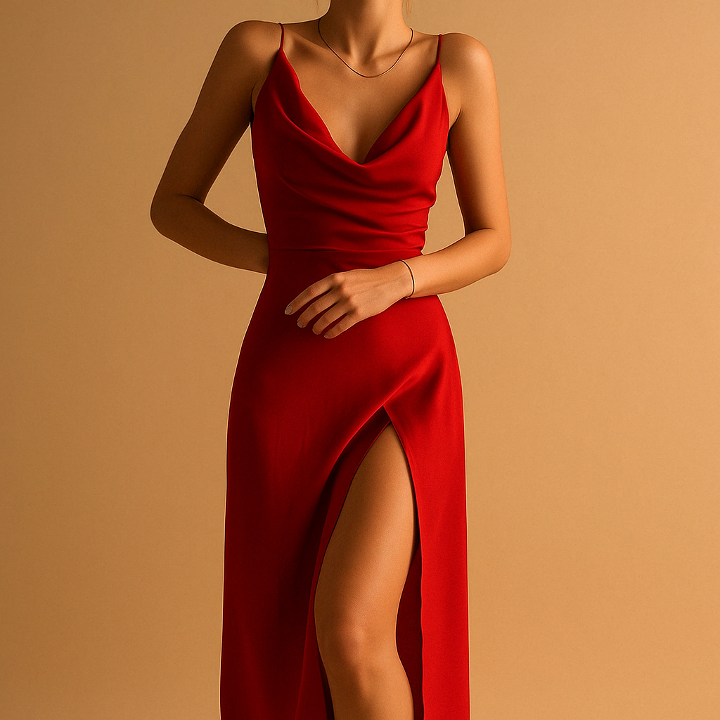 Elegant maxi dress with V-neck for women, featuring a flowy fit and refined design, perfect for weddings, galas, and formal occasions.