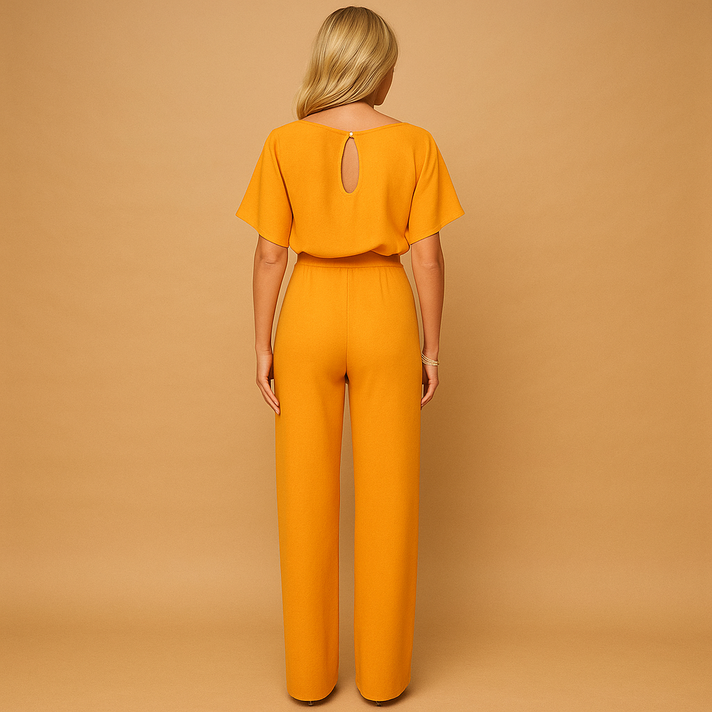 High-waist jumpsuit for women with lace-up detail and elegant fit, perfect for work, evening outings, and casual chic occasions.