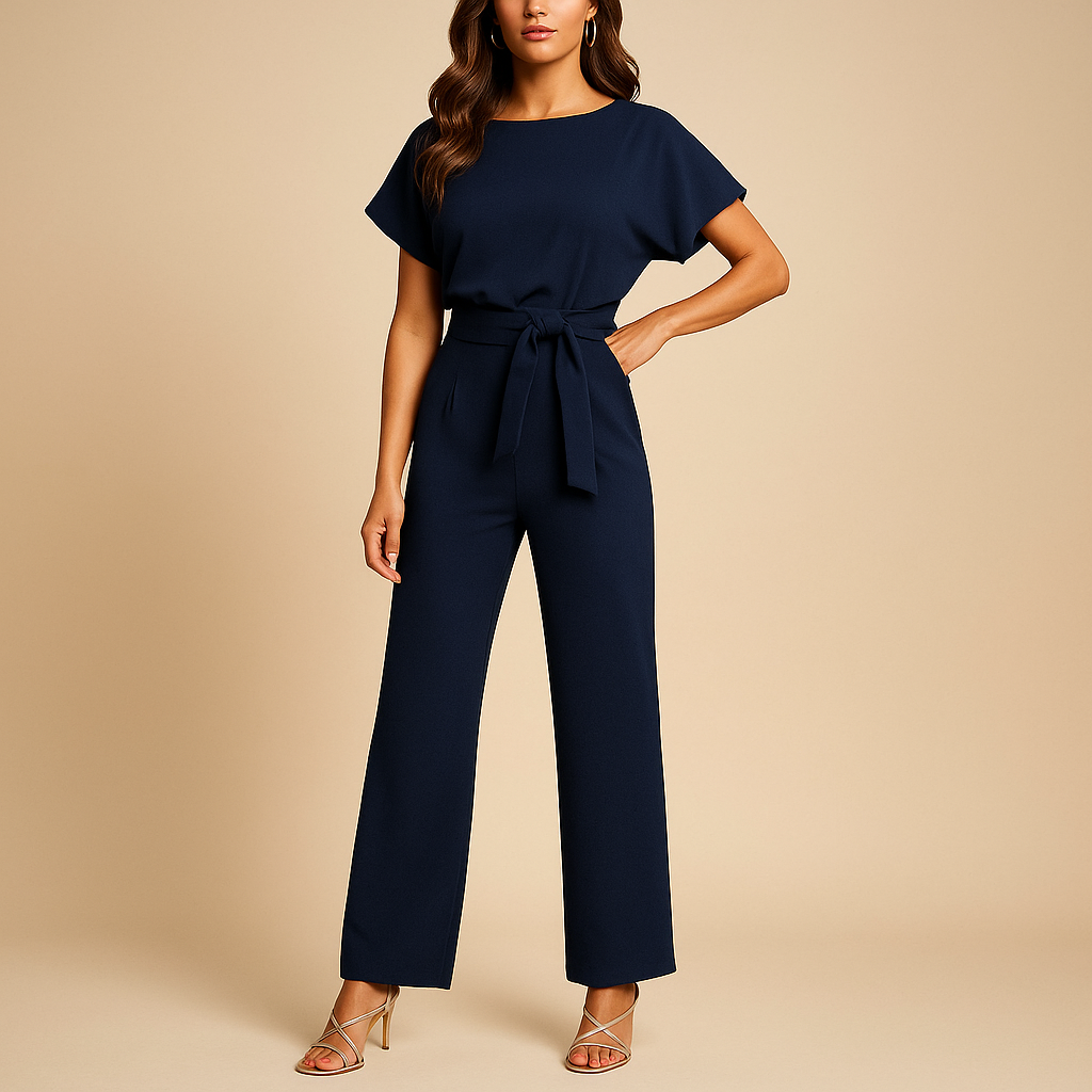 High-waist jumpsuit for women with lace-up detail and elegant fit, perfect for work, evening outings, and casual chic occasions.