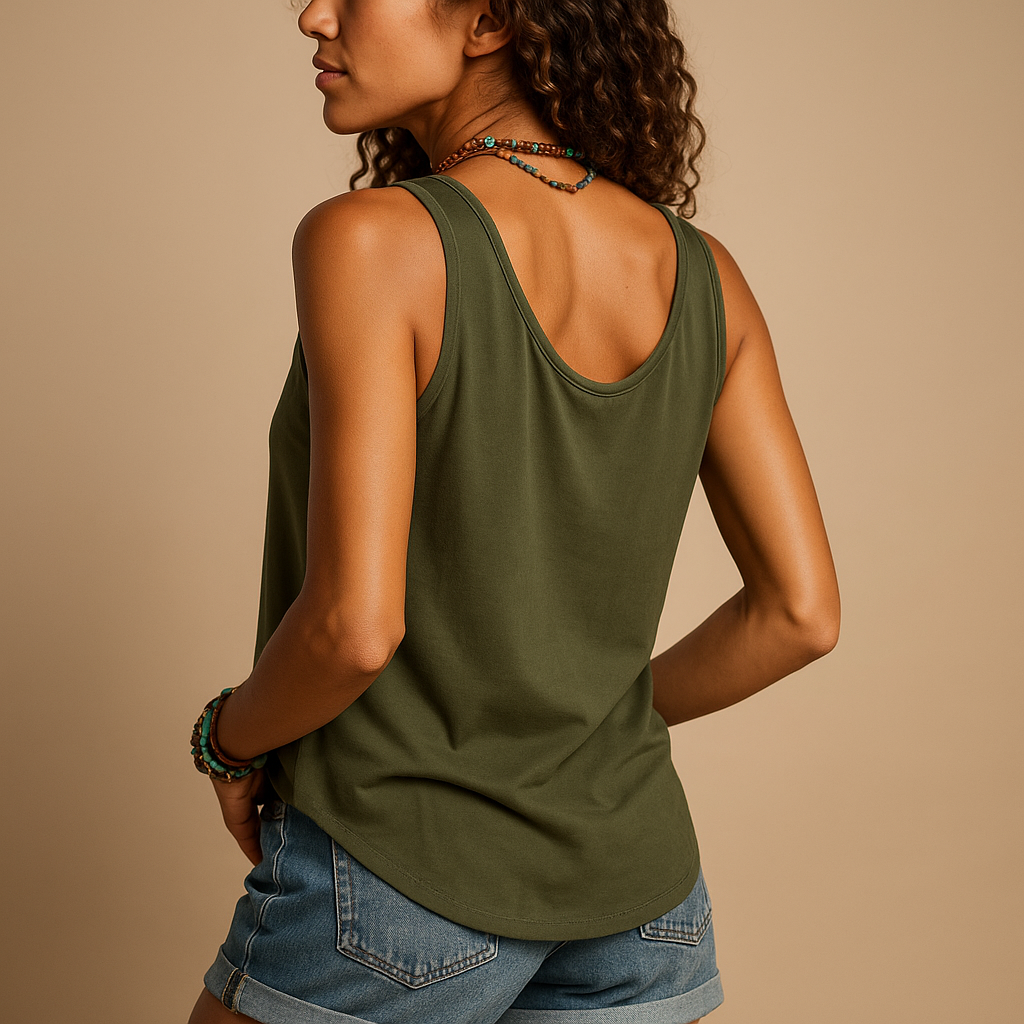 Sleeveless V-neck summer top for women in vibrant colors with relaxed fit, perfect for casual warm days and stylish outfits.