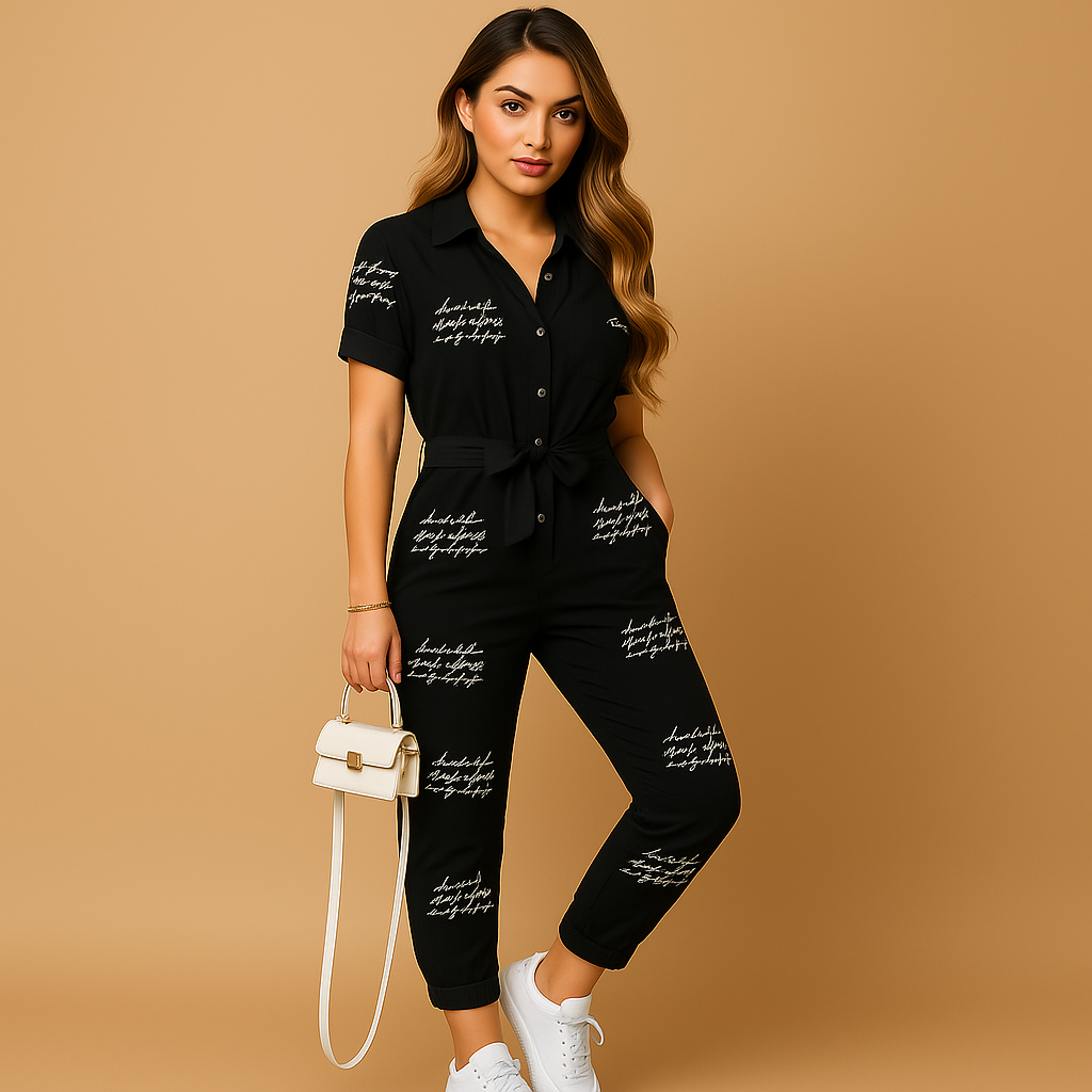 Tailored button jumpsuit for women with flattering fitted design and elegant detailing, perfect for work, dinners, and social occasions.