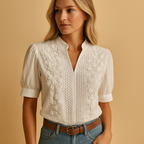 White elegant blouse for women with a classic collar and button-down design, perfect for work, leisure, and evening occasions.