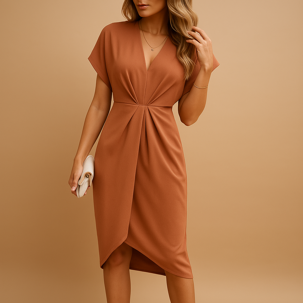 Wrap midi dress for women with elegant silhouette and flattering fit, ideal for work, social gatherings, or dinner occasions.